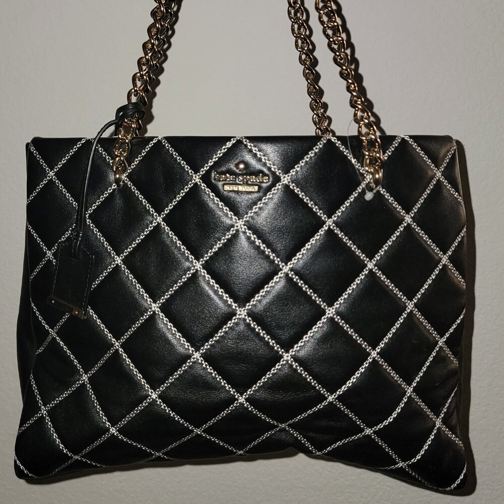 π RARE KATE SPADE LEATHER QUILTED TOTE with KATE SPADE DUST BAG BUNDLE - Picture 7 of 10